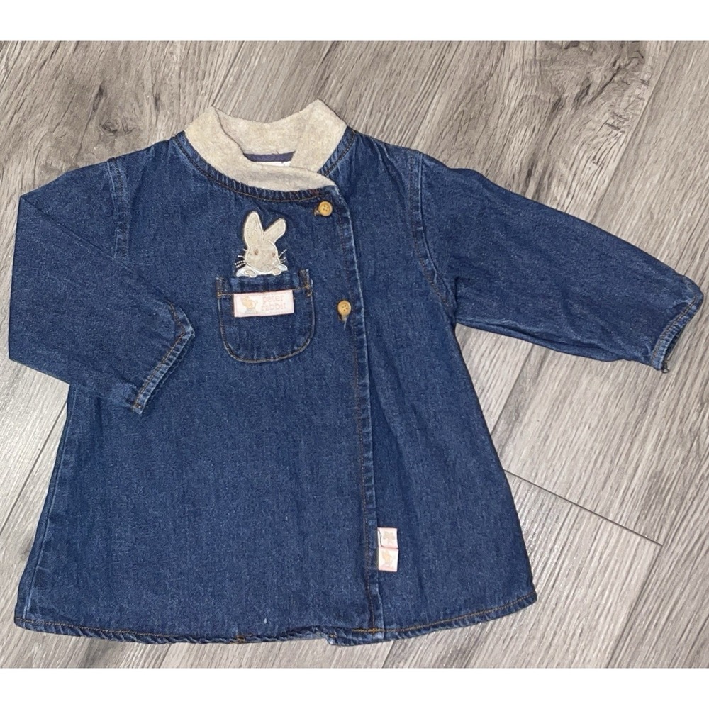 Vintage Peter Rabbit Beatrix Potter Baby Denim Shirt Dress Size 6/9‎ Months
